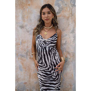 12th Tribe Gianna Zebra Cowl Neck Chiffon Maxi Dress Size MM